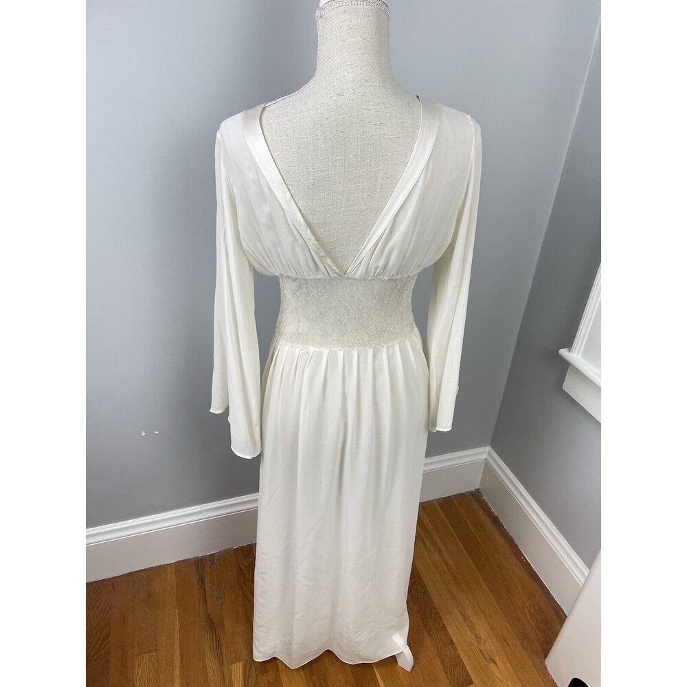 Fleur Of England Dressing Gown Lingerie White Sheer Silk Medium Long Sleeve - Picture 8 of 15